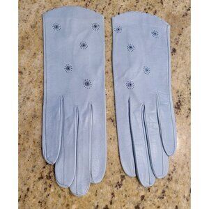 New! Vintage Size XS Blue Leather Formal 8.5" Gloves Atomic Burst Embroidered